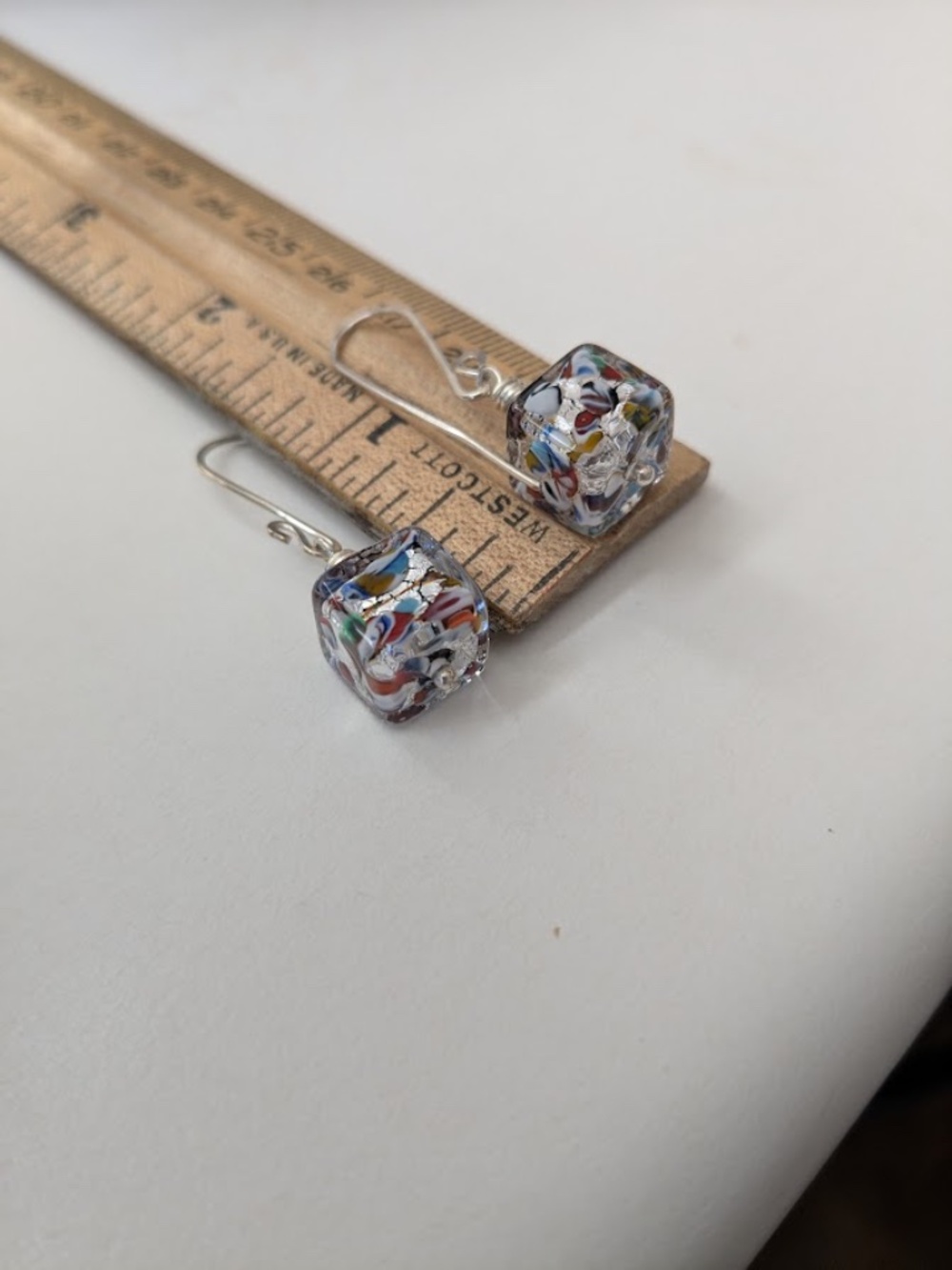 Colorful Handmade Glass Cube Earrings with Sterling Hooks